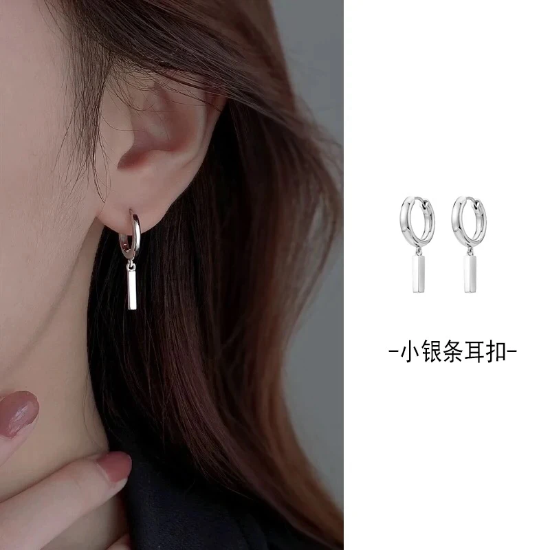 925银耳饰 小银条耳环女秋冬耳扣2023新款潮小众设计高级耳圈耳饰