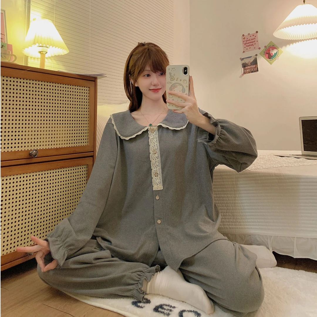 炸姐2024新款睡衣女长袖休闲甜美可外穿秋冬薄绒家居服套装