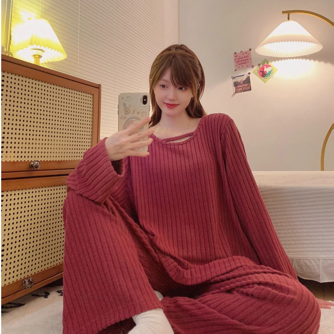 炸姐秋冬薄绒甜美睡衣女秋冬长袖闲家居服套装可外穿