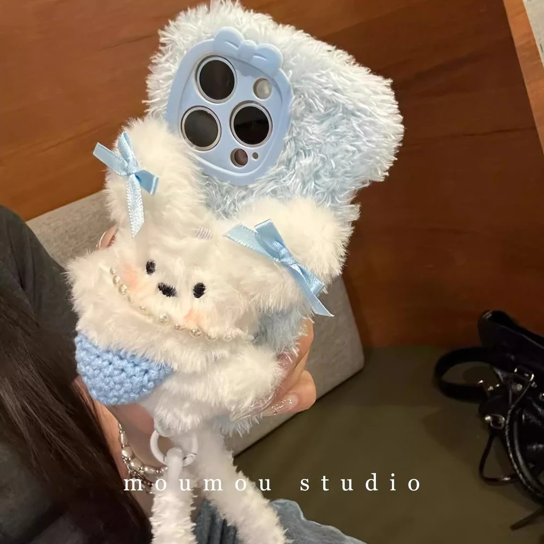 秋冬毛绒小狗公仔适用苹果16手机壳iphone15少女心14promax可爱13