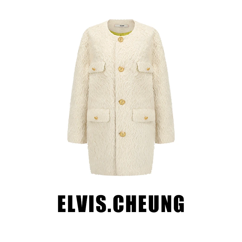ELVIS.CHEUNG马海毛牦牛毛圆肩茧型中长大衣