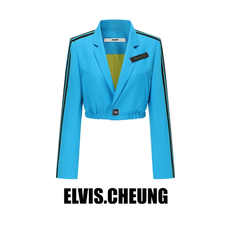 ELVIS.CHEUNG运动压条短款夹克西装绵羊毛芭比枚粉外套*达人