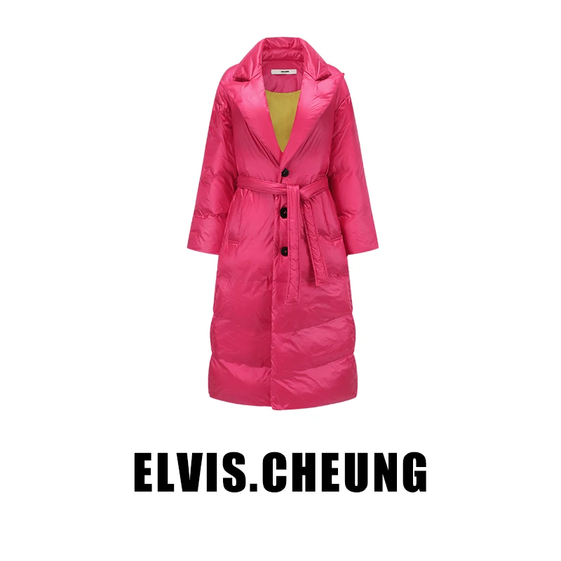ELVIS.CHEUNG新品经典款枪驳领单排长鹅绒羽绒服*达人