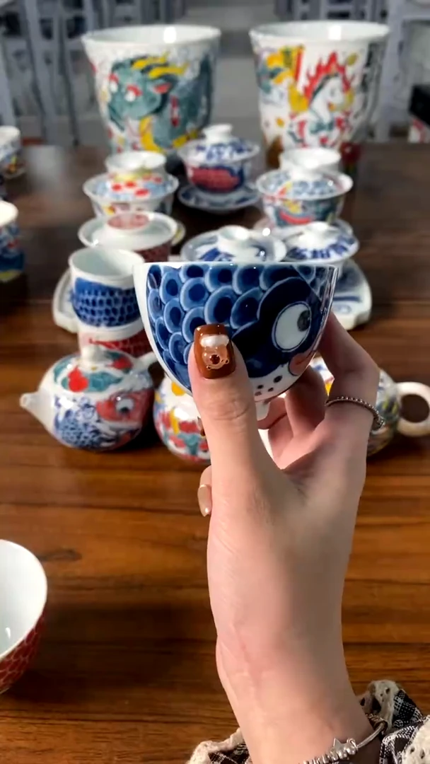【闪购商品】昨明 陶瓷 (全品福利价)鸡心杯蓝鱼