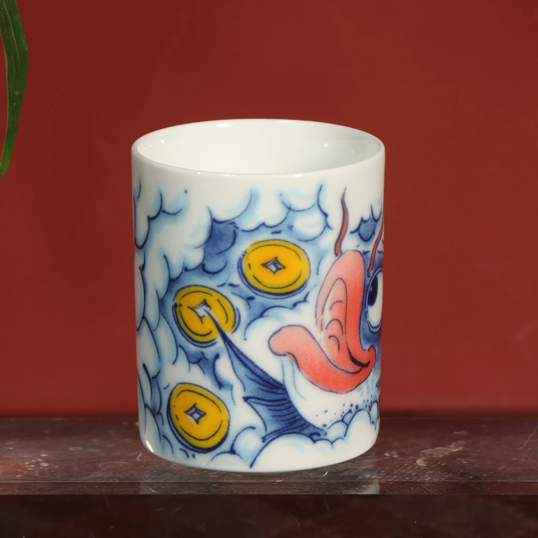 昨明陶瓷全新国潮茶杯龙鱼主人杯 扳指 直筒杯 闻香 现代新中式右