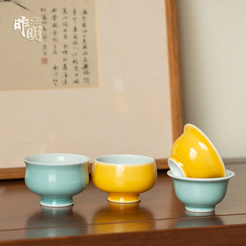 昨明陶瓷手绘颜色釉品茗杯 压手 主人杯 简约中式 家用 茶具 茶杯