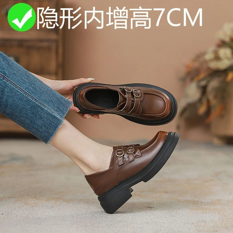 【仙女村】小个子乐福鞋一脚蹬英伦风女鞋内增高小码313233小皮鞋女