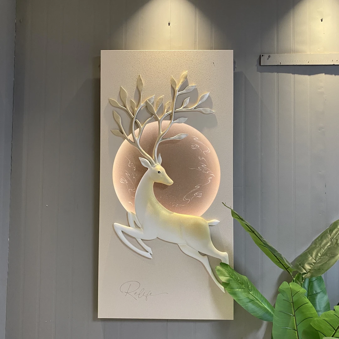 【鹿跃生辉】立体浮雕鹿玄关入户门走廊过道挂画现代轻奢壁画装饰画