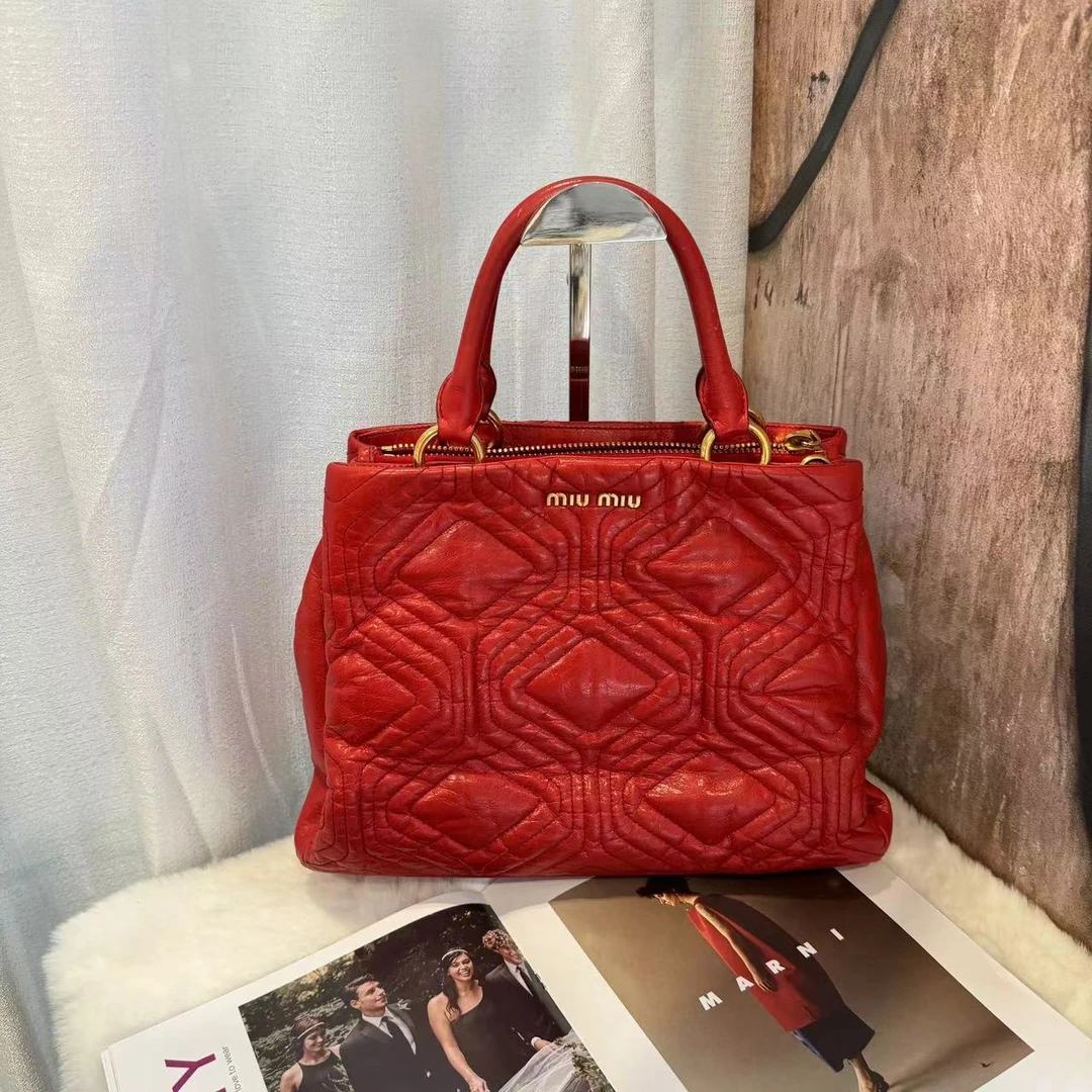 95新 MIU MIU/缪缪 Miumiu 大气典雅红色托特