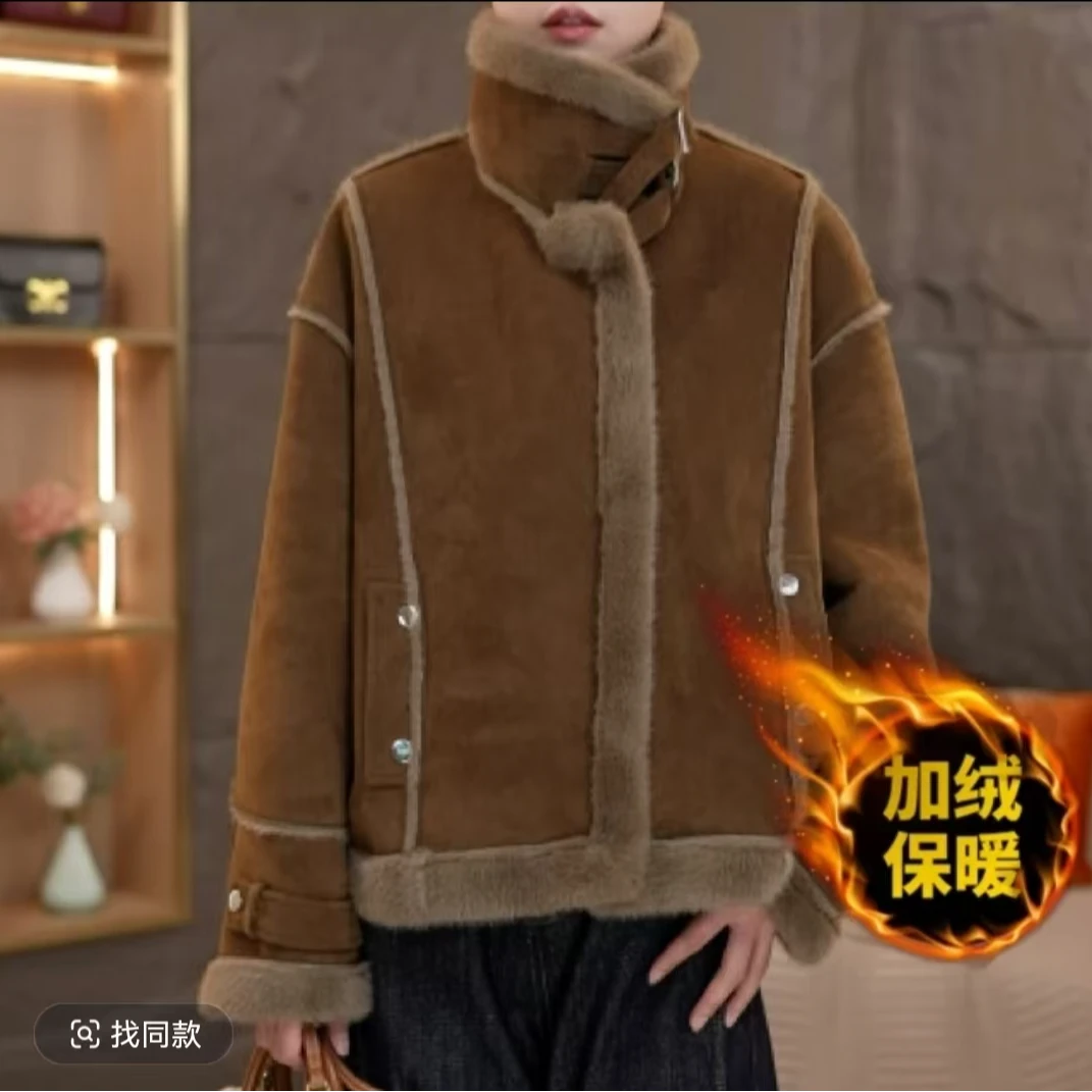 海宁正品2024年新款立领防风澳洲皮毛一体女短款洋气中年保暖外套