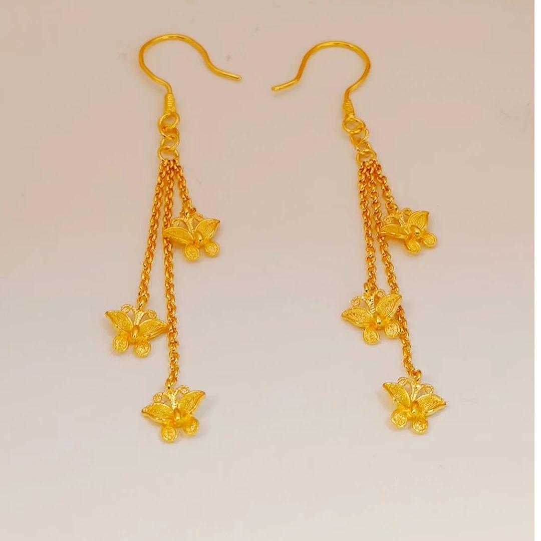 足银耳饰 蝴蝶流苏耳环 女款精致百搭手工复古长款精美耳勾