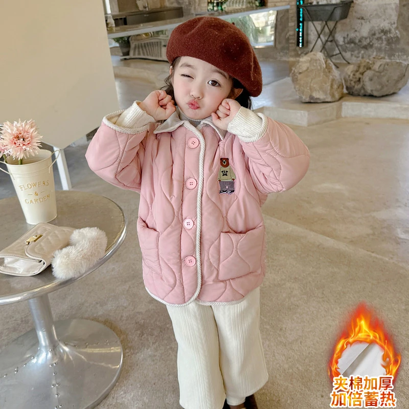 6672女童外套2025秋冬季新款加绒保暖外套女宝宝卡通时髦外衣