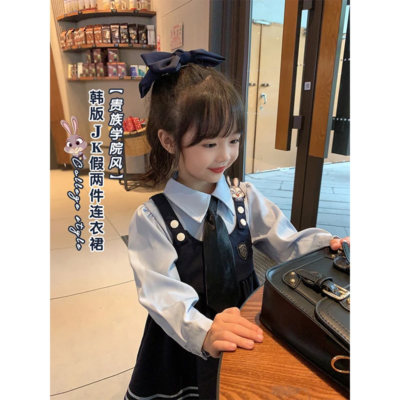 学院风女童连衣裙2023春款童装女韩版jk制服儿童女宝宝假两件裙子