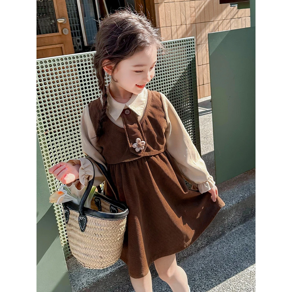 2025秋款新款女宝宝花朵拼色连衣裙女童童装韩版网红连衣裙