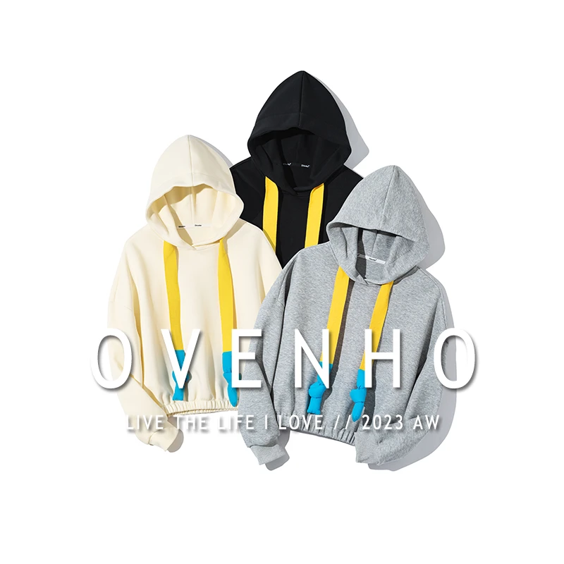 望迷津渡五明治空气层撞色扭结连帽卫衣