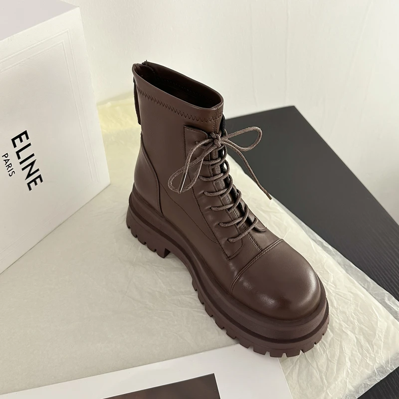 【喵喵家】6.5cm厚底马丁靴2023年冬季新款增高百搭弹力靴短靴子女M