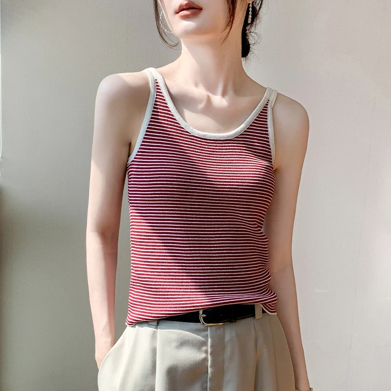 韩版针织吊带背心女2024夏季新款条纹设计感小众配衬衫的内搭上衣