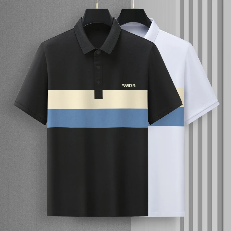 夏季时尚撞色短袖POLO衫男士百搭商务休闲修身显瘦上衣条纹翻领