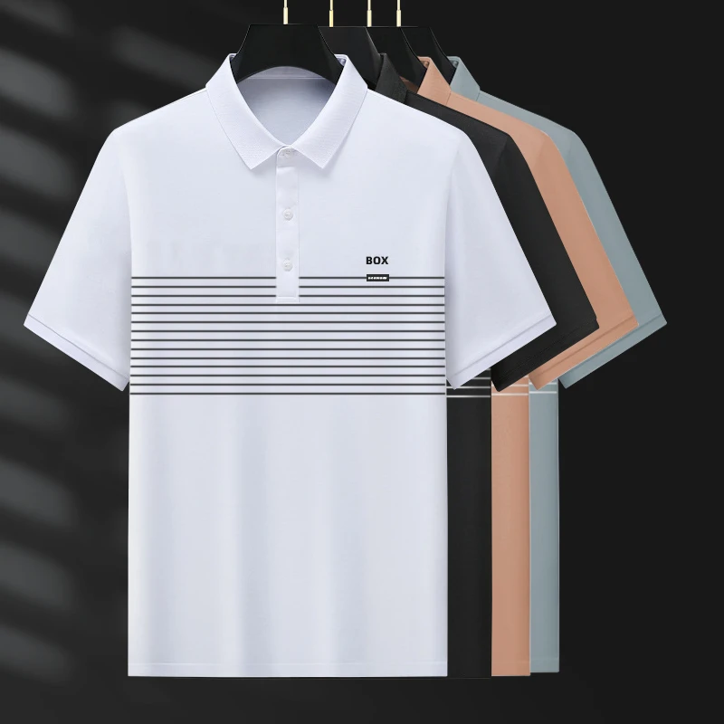 【夏季新款】时尚条纹短袖POLO衫 男士百搭透气休闲修身翻领上衣服1