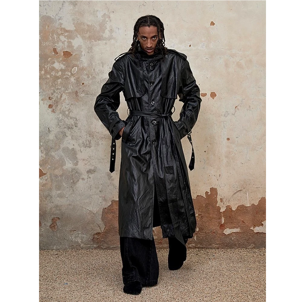 TRIANGLE PROJECT 24FW 金属光泽系带长款风衣外套高级感大衣