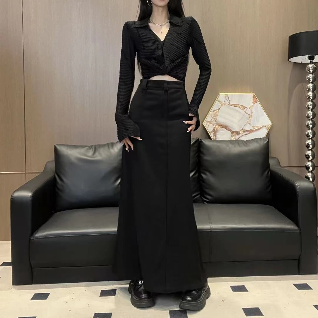 设计感前后两穿西装长裙女2025秋季新款时尚高腰包臀裙开叉a字裙