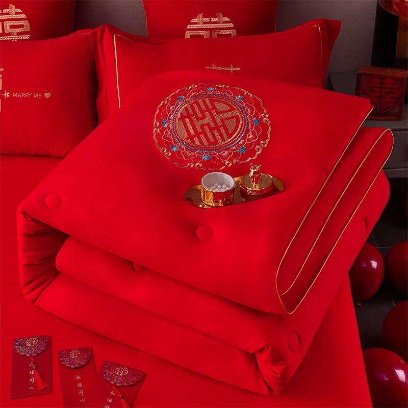 婚庆大红色被子结婚喜被大豆纤维婚被冬被芯婚房婚床陪嫁春秋夏被