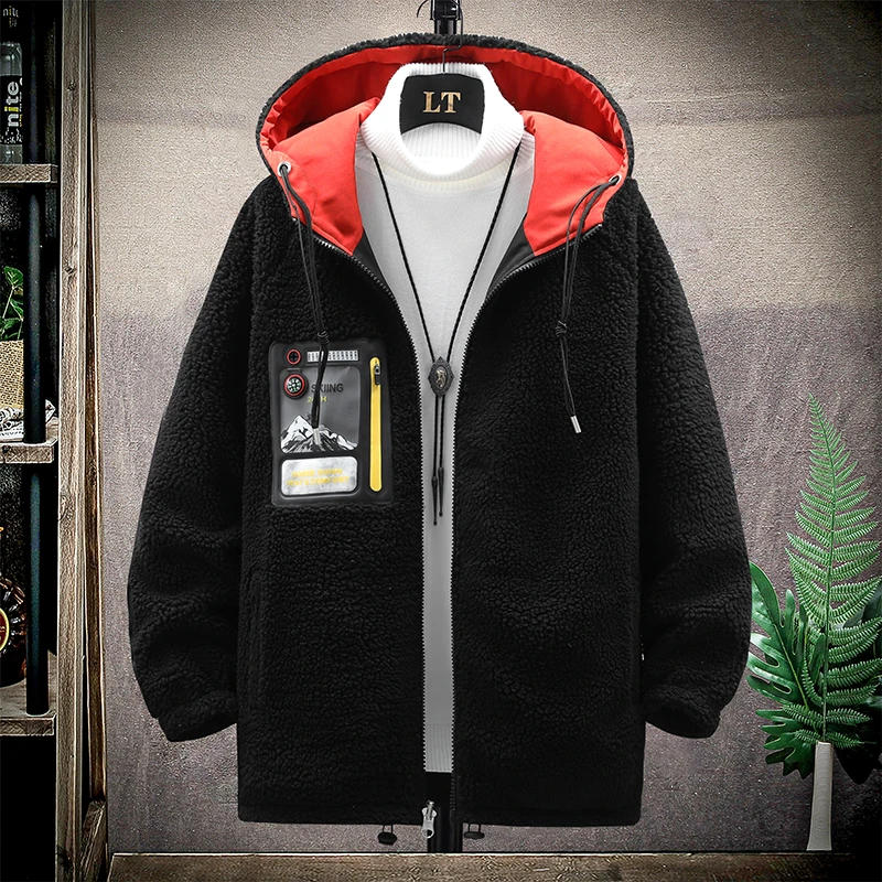 双面穿棉衣男士连帽外套冬季加绒加厚棉服大码秋冬摇粒绒棉袄潮流