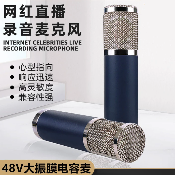 48V专业直播录音电容麦克风大振膜双面板金属主播录音棚话筒