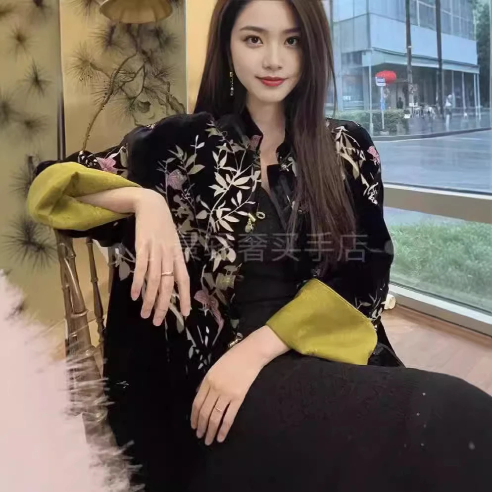 XH1A063-J1198新中式丝绒唐装盘扣上衣提花国潮高端春季气质外套