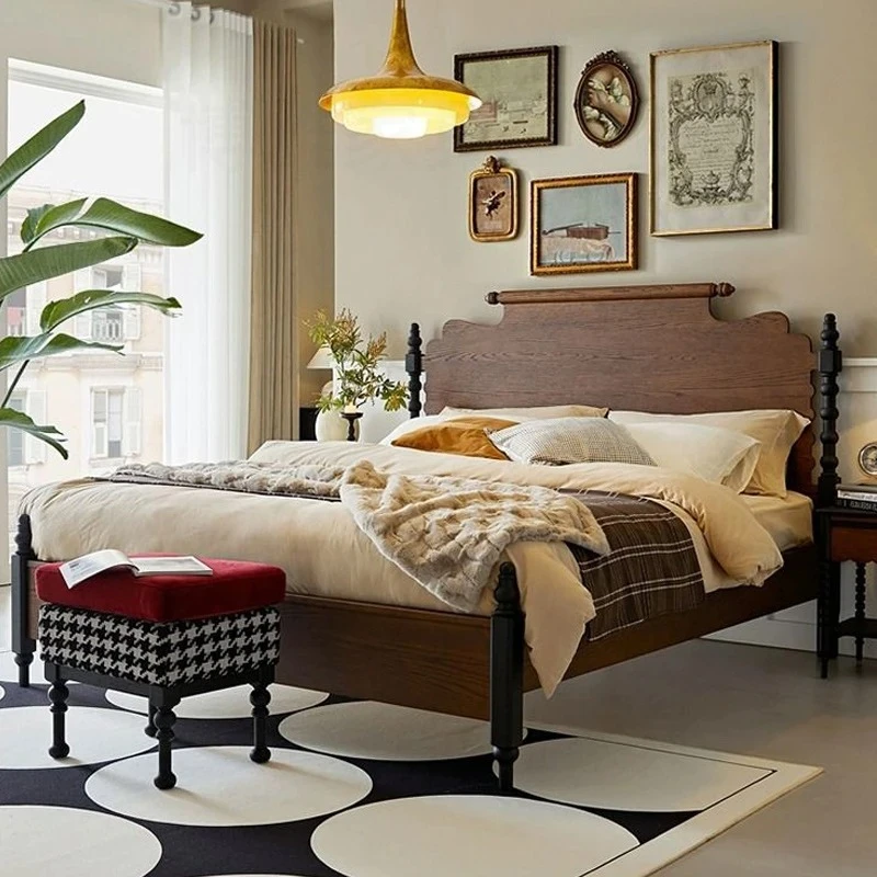 法式复古床美式双人主卧床小户型全实木红橡木中风卧室床