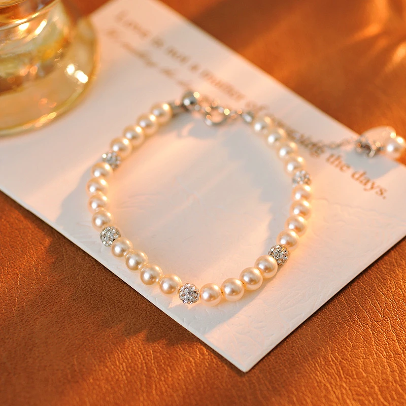 铜合金仿珍珠手链 七彩正圆仿珍珠手链-013