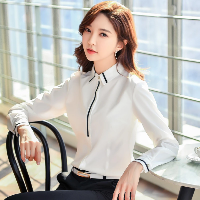 弹力白衬衫女长袖2025春秋新款免烫职业装酒店工作服正装工装衬衣