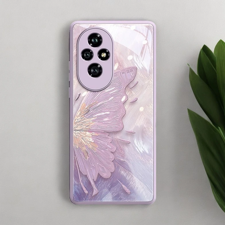 适用荣耀400Pro手机壳鎏金蝴蝶300新款200高级感玻璃蝴蝶轻奢玻璃