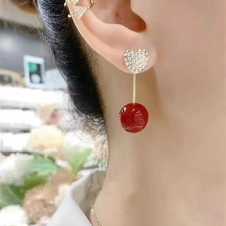 铜合金耳饰 气质轻奢时尚百搭红色小众简约两戴精致LY0310