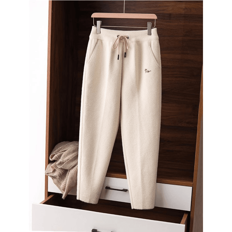 处季羊毛呢加厚九分哈伦裤女冬季高档双面宽松显瘦小脚烟管萝卜裤