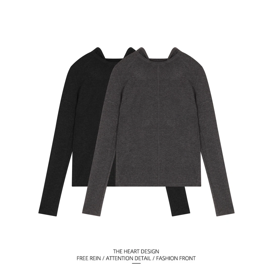 【大表姐专享】纯色连帽打底秋冬新款宽松百搭显瘦长袖上衣 7767