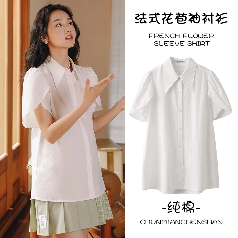 【浮力专场】孕妇翻领设计感白色气质衬衫60236