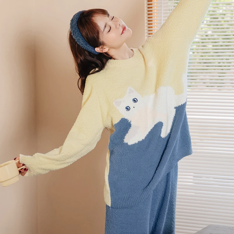 米度丽【冬季 半边绒】孕妇家居服加绒保暖外穿月子服套装CJ90139