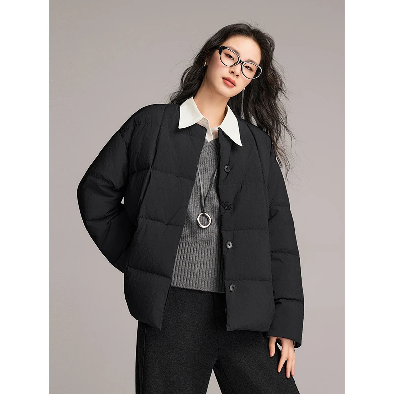初棉【10.25上新】冬季立领短款圆领方格轻薄羽绒服356615032