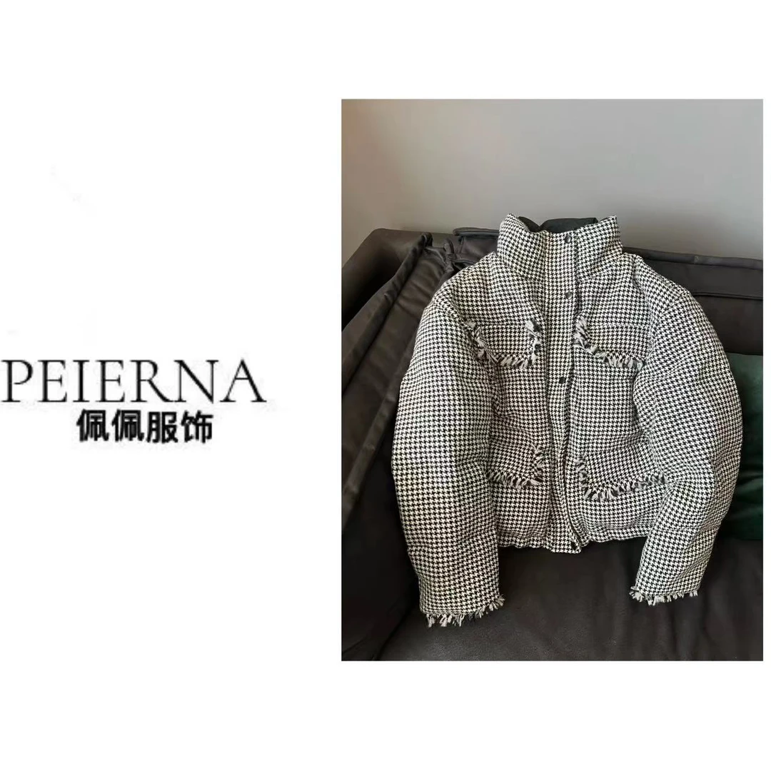 佩佩 六 【千鸟格】小香风格子羽绒服  S791  5125017 百搭时尚潮流