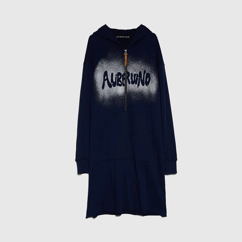 AUBRUINO早秋新款原创设计师喷绘字母印花卫衣立体星星装饰卫衣裙