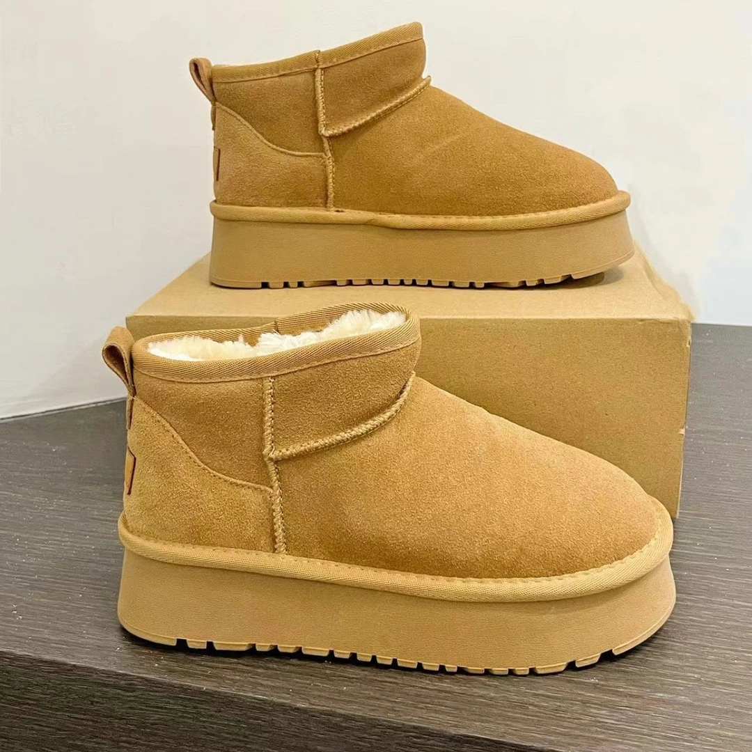 厚底雪地靴女冬加绒加厚内增高短靴女2024冬季新款棉鞋面包鞋女款