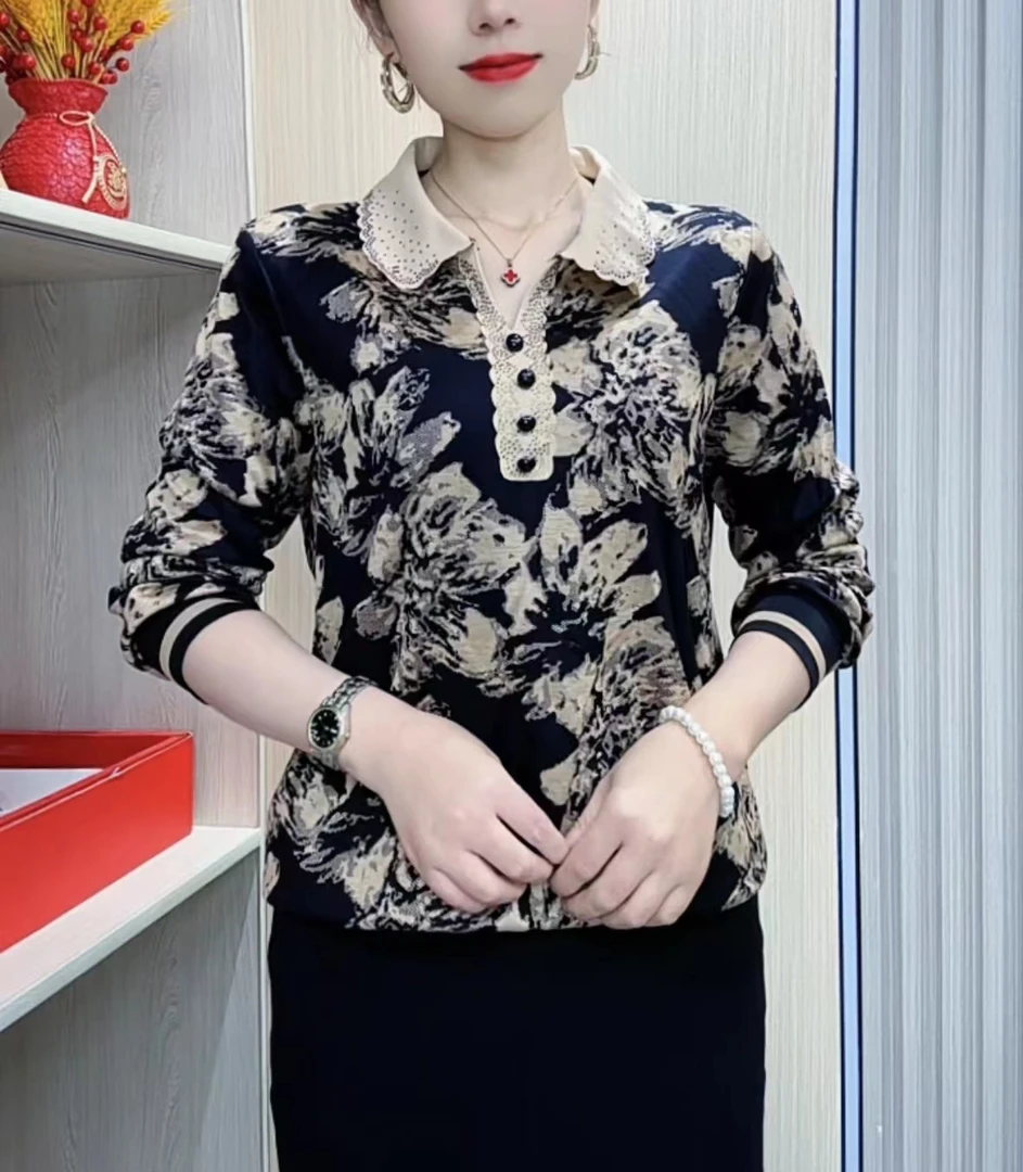 春秋天时尚洋气妈妈装显瘦百搭大码女士简约遮肚套头打底小衫