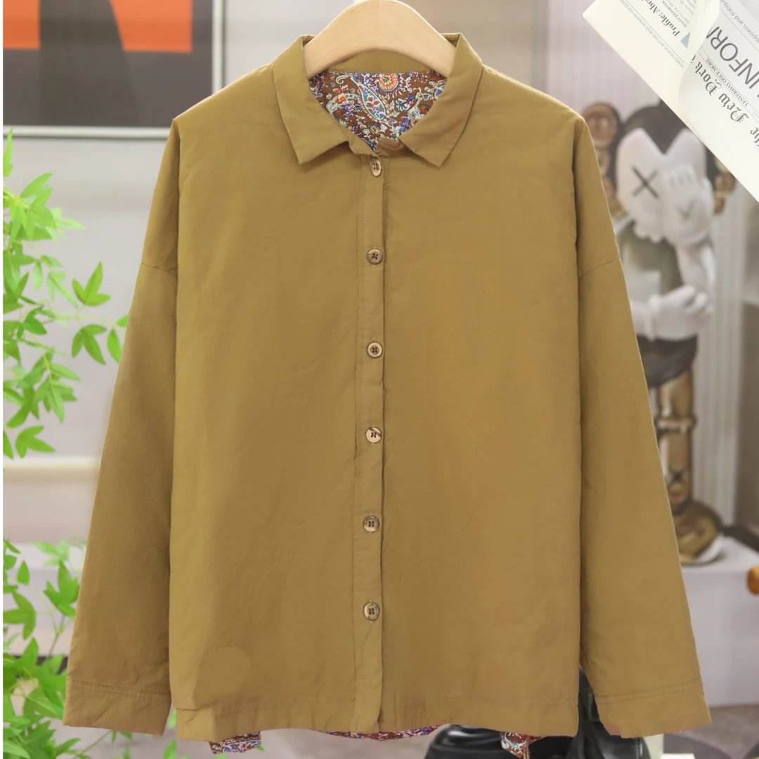 秋冬新款纯色宽松单排扣棉衣女显瘦百搭简约文艺大码外套 2598