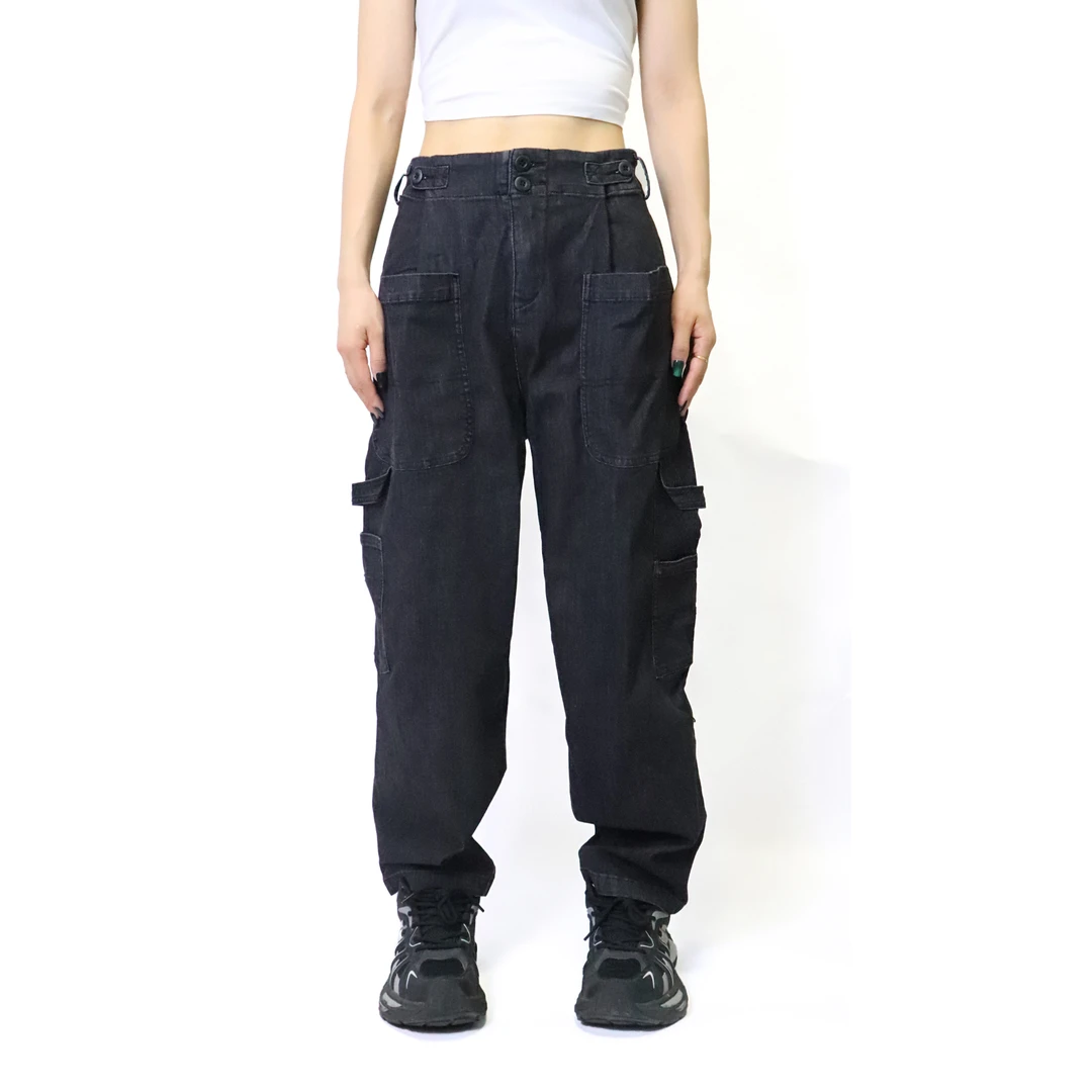 微胖mm宽松遮肉显瘦弹力中高腰牛仔裤女洗水百搭阔腿工装裤9322