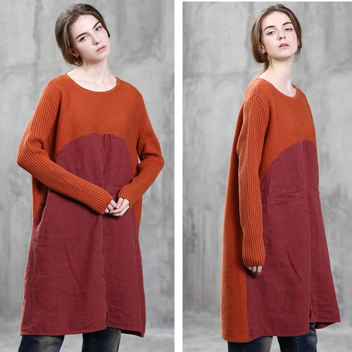 新款女装新款拼接松紧腰中长款宽松大码毛织短袖连衣群 1296