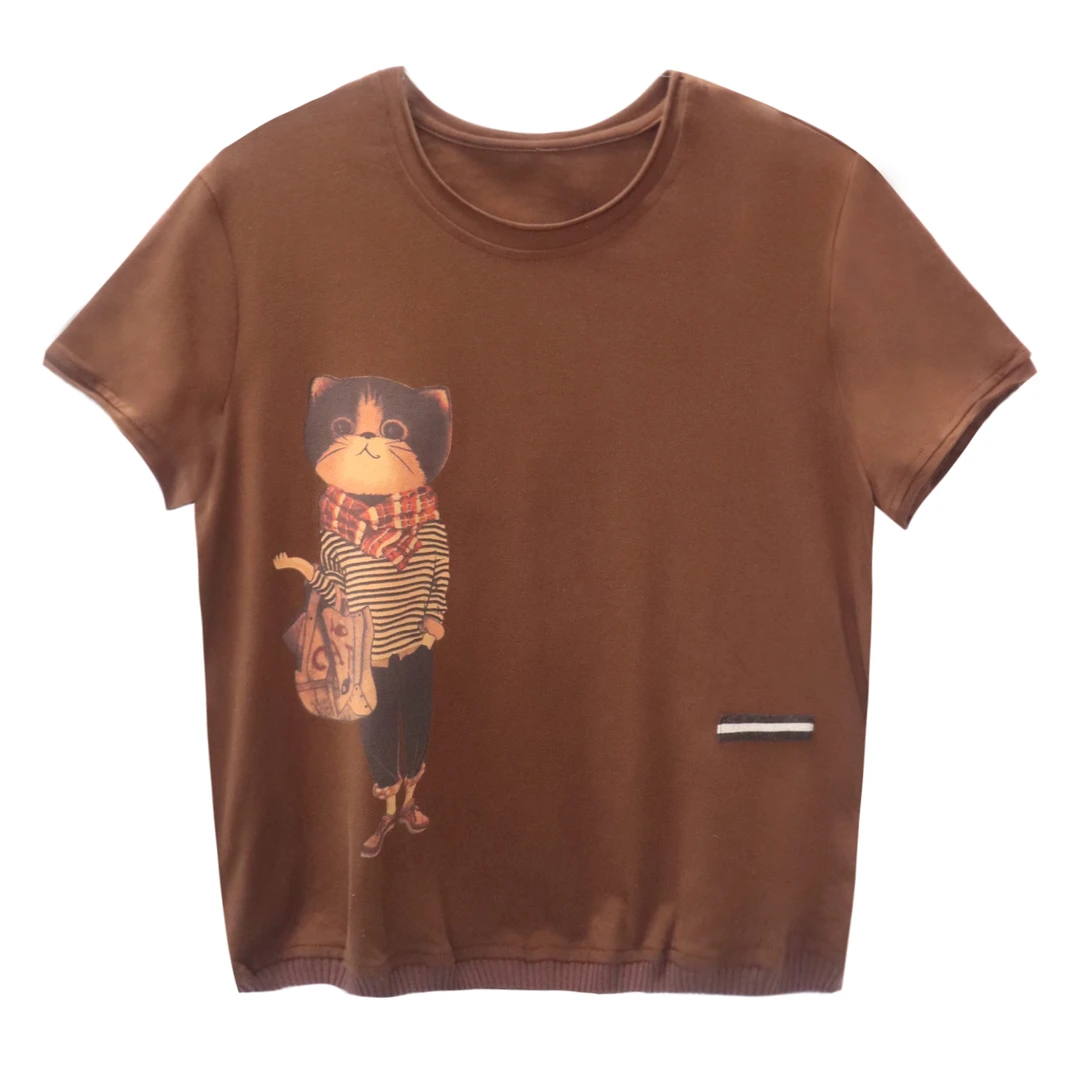 微胖mm大码新款夏设计感小猫俏皮宽松遮肉显瘦百搭短袖t恤  2323