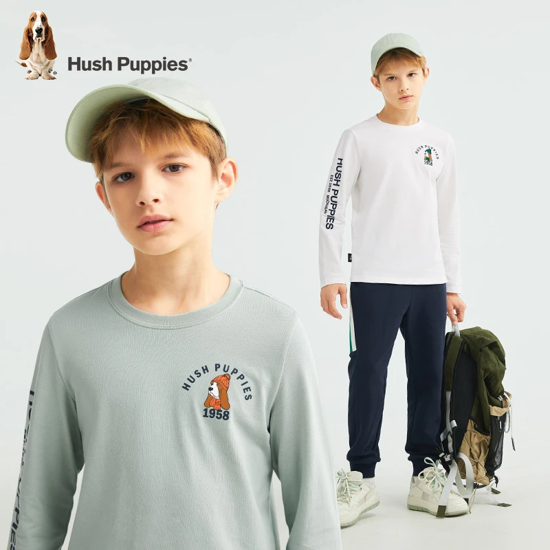 暇步士童装儿童长袖T恤秋季新款棉感柔软垂顺百搭T恤圆领衫