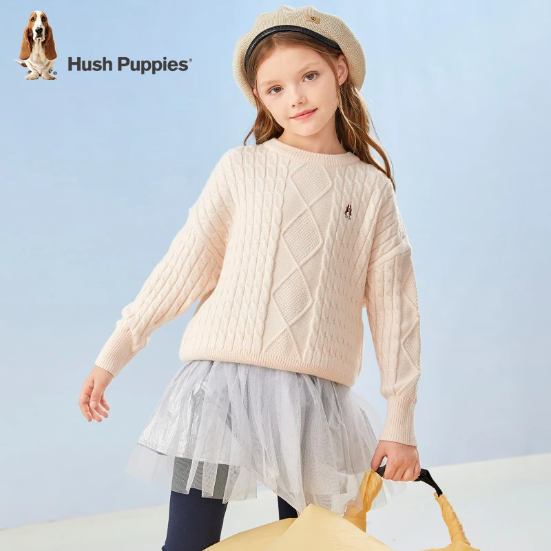 暇步士童装秋季新款女童长袖圆领休闲宽肩时尚套头线衣