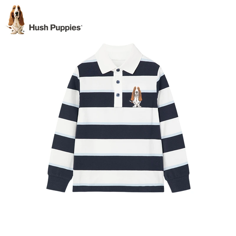 暇步士童装秋季新款百搭休闲条纹翻领撞色长袖POLO衫